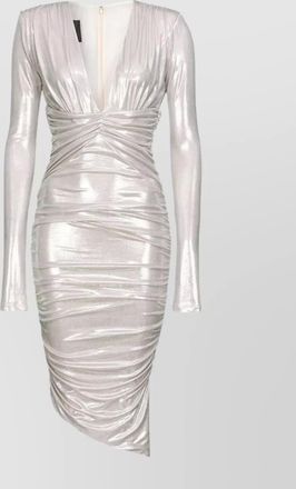 Pinko hem asymmetry sleeves long ruched shiny v-neckline