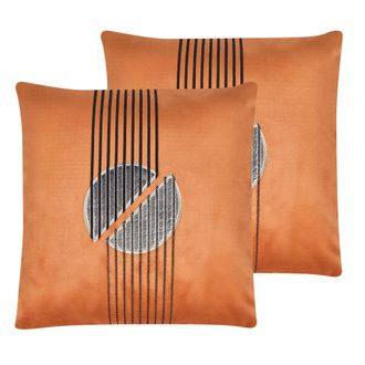 Beliani Conjunto De 2 Cojines Decorativos Naranja Terciopelo Patr&oacute;n Geom&eacute;trico 45 X 45 Cm Cremallera Dormitorio Sala De Estar Glamour Ceropegia