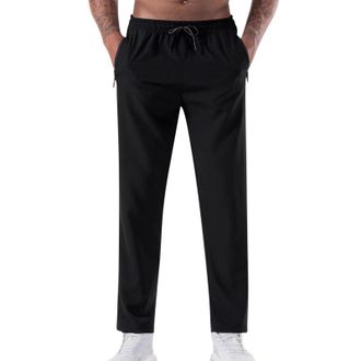 Generic Mens Trousers UK Quick Dry Casual Ice Silk Trousers Elasticated Waist Straight Leg Trouser Solid Color Gym Workout Pants Daily Wear Fashion Comfoty Pa