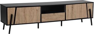 Beliani Beliani - tv Stand Dark Wood Front Black Top Metal Legs Storage Cabinets Drawer Blackpool