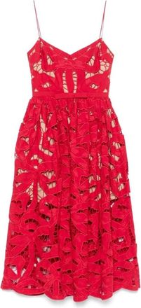 Self Portrait Bow Geborduurde Midi Jurk - Dames - Casual kleedjes - Rood - 2XS - Katoen - Kleedjes