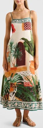 Ever New Bianca Print Linen Blend Midi Dress in Casablanca Holiday at Nordstrom, Size 14