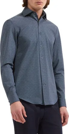 Bugatchi Devon OoohCotton Tech Button-Up Shirt in Navy at Nordstrom, Size Xx-Large
