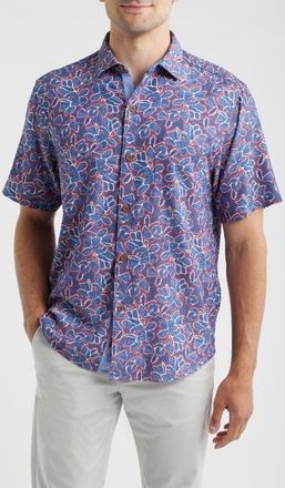 Tommy Bahama Coastal Ease Geo Rio Floral IslandZone Short Sleeve Button-Up Shirt in Bering Blue at Nordstrom, Size Xx-Large