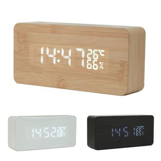 Trade Shop Trade Shop - Rettangolare Sveglia Legno Orologio Display Allarme Digitale Led Temperatura Usb