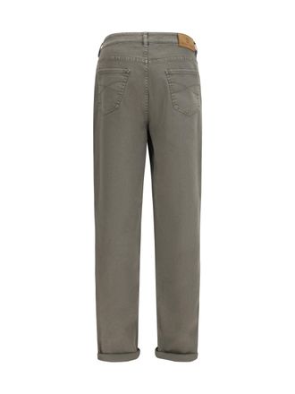 Brunello Cucinelli Mens Jeans With Turn-Up Hem Army Washed Cotton Trousers