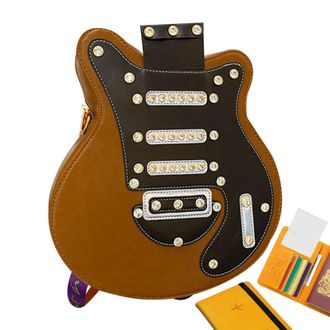 Generic Sling Backpack,Guitar Shape Travel Sling Backpack - Large Tote with Zipper Purse Trendy Day Pack Lightweight for Outdoor Shopping Daily Work, Brown, R