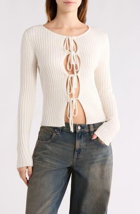 PacSun Margot Tie Front Rib Sweater in Ivory at Nordstrom, Size Xx-Small