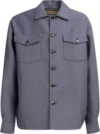 Marni houndstooth-print flap-pocket shirt - men - Virgin Wool/Polyester - 50 - Blue