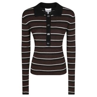 Ganni Truien & Vesten, Dames, Bruin, M, Wol, Polo Mini Ribbed Merino