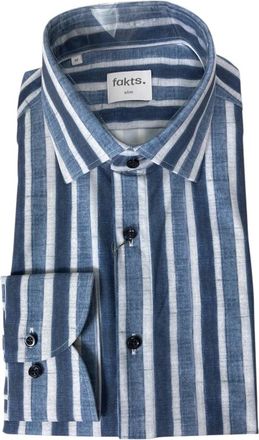 Fakts Blauw Gestreept Slim Fit Overhemd - Heren - Casual Overhemden - Blauw - M - Overhemden