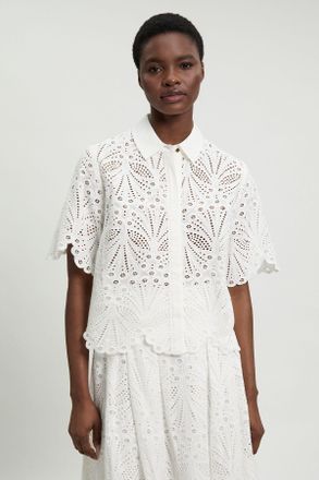 Karen Millen Womens Cotton Broderie Short Sleeve Blouse - White - Size 12 UK