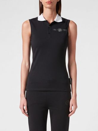 Plein Sport Polo smanicata slim fit in jersey con logo a contrasto