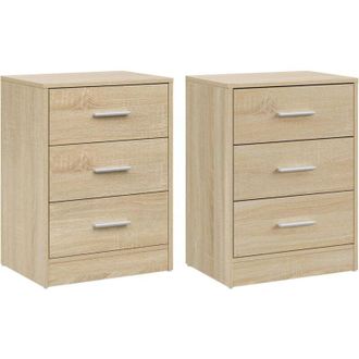 Woltu 2x Simple 3-Drawer Vertical End Table for Living Room/Bedroom,Light Oak