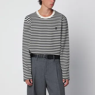 Ami White/ivory striped Ami de Coeur sweater in cotton
