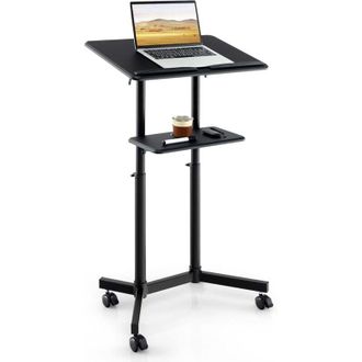 Costway Costway - Podio per Conferenze, Pulpito Portatile per Laptop con Piano Inclinabile e Regolabile in Altezza, Vassoio Portaoggetti, Portabicchieri e