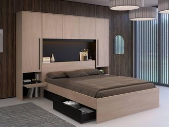 Vente-Unique Overbed Unit With Storage & Leds - 160 X 200 Cm - Natural & Black | Size: Double