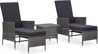 vidaXL 3 Piece Garden Lounge Set with Cushions Poly Rattan Gray, 3059373