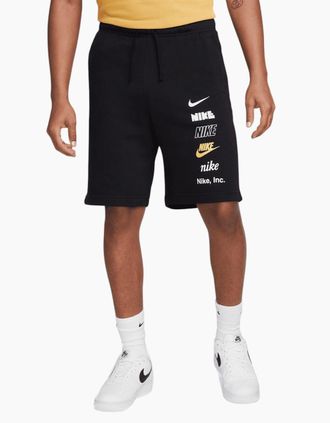 Nike Mens Nike Mens Shorts Summer Terry Sportswear Club plus Swoosh Relaxed Fit Half Pants - Black - Size: 35/34/32