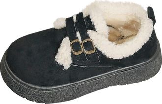 Generic Womens Flatform Snow Boots Buckle Warm Suede Clogs Slip-On Fluffy Faux Fur Lined Ankle Booties Comfy Winter Shoes Platform Cosy Fuzzy Collar Garden Sh