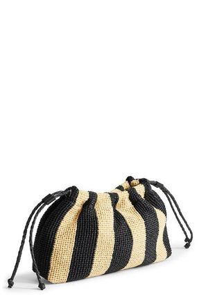 Topshop Jay Stripe Straw Clutch in Black at Nordstrom