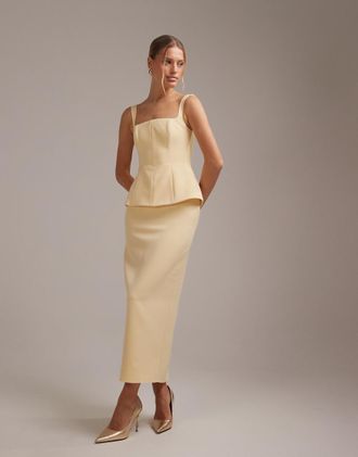 Asos Vestito da damigella strutturato color limone con scollo squadrato-Giallo