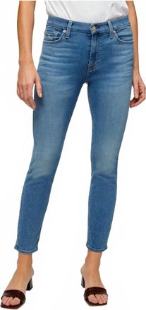 7 For All Mankind Mid Rise Ankle Skinny Jeans In Serenity Blue