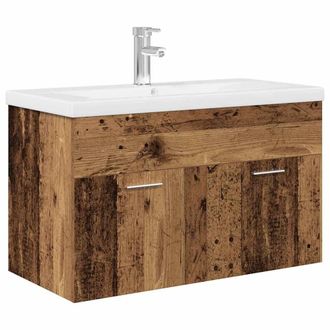 Berkfield Home Sink Cabinet with Built-in Basin Old Wood Engineered Wood in Brown