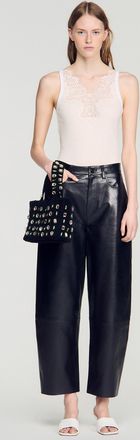 Sandro Ribbed vest top with lace