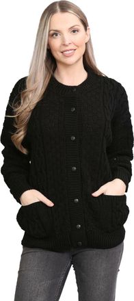 Janisramone Janisramone Chunky Cable Knit Cardigan Women, Crew Neck Long Sleeves Womens Cardigans, Button Down Womens Sweater for Autumn and Winters, Womens Cardi