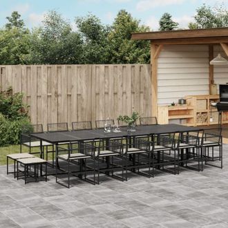 vidaXL Set De Muebles Jard&iacute;n 17 Pzas Con Cojines Rat&aacute;n Sint&eacute;tico Negro