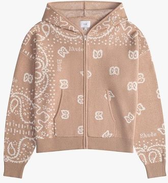 Rhude MenS Beige Cashmere Blend Bandana Knit Hoodie, Size L