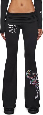Ed Hardy Panther Snake Fold Over Yoga Pants In Black