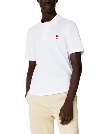 Ami Mens Ami De Coeur Polo Shirt in White Cotton - Size X-Large