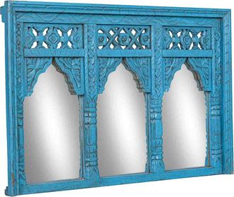 Wanderlust Deco Espejo De Madera Azul Acabado Artesanal 93x7x63 Cm