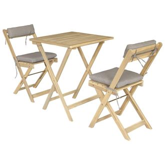 Happy Garden Conjunto de mesa y sillas para 2 plazas en acacia y cojines arena