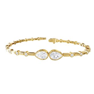 Diamond2Deal 18k Vermeil Plated Silver 2.5 ct Pear Cut Lab Grown Diamond Bangle Bracelet 7