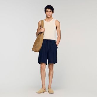 Sandro Elastic waist linen shorts