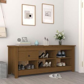 vidaXL Scarpiera Marrone Ambra 110x38x45,5cm in Legno Massello di Pino - Vidaxl