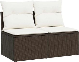 vidaXL 2 Piece Garden Sofa Set with Cushions Brown Poly Rattan Acacia Vidaxl