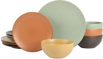Gibson Home Capetown Reactive Glaze Round Stoneware Dinnerware, Black, Yellow, Orange in Multicolors at Nordstrom