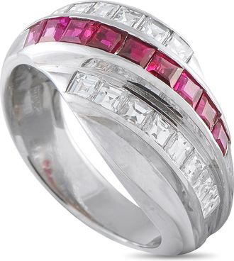 Luxury Bazaar Platinum 1.0ct Diamond and Ruby Crossover Band Ring MF13-080526