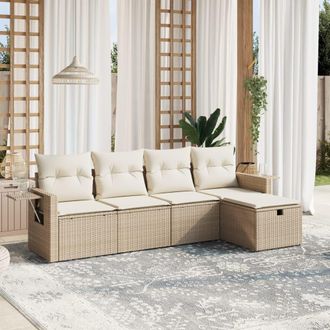 vidaXL Vidaxl - Juego De Sof&aacute;s Jard&iacute;n Con Cojines 5 Pzas Rat&aacute;n Sint&eacute;tico Beige
