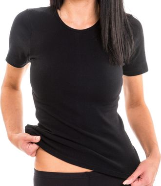 Hermko 1800 Pack of 3 Short-Sleeved Vests for Women, 100% bio-Cotton, Colour:Black, Size:10/12 (S)