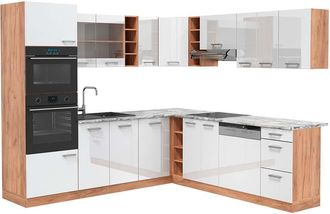 Vicco Cocina Esquinera R-line, Blanco Brillo Intenso/roble Dorado, 237 X 247 Cm, Et M&aacute;rmol