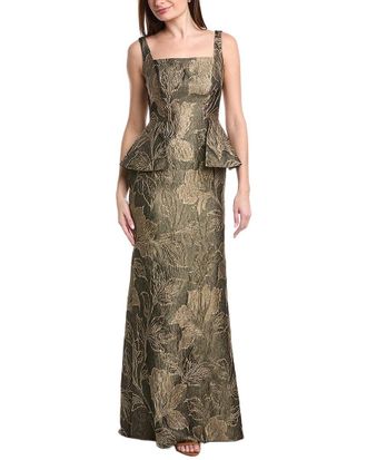 Rene Ruiz Jacquard Peplum Gown