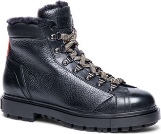 Santoni Genuine Shearling Lug Sole Boot in Black at Nordstrom, Size 10.5