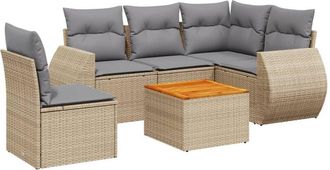 vidaXL Vidaxl - Juego De Sof&aacute;s Jard&iacute;n Con Cojines 6 Pzas Rat&aacute;n Sint&eacute;tico Beige