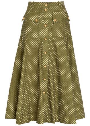Zimmermann Luna Cargo Patterned Linen Midi Skirt - Olive - 4 (UK 16 / XL)