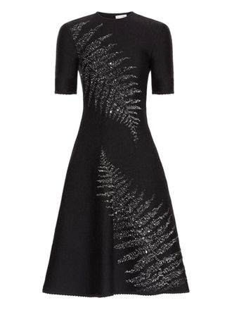 Oscar De La Renta fern-embroidered knit dress - Black